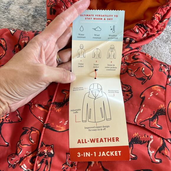 Cat and Jack 3 in 1 Jacket Boys 12 Months Orange Fleece Warm Winter Coat NEW - Picture 4 of 8